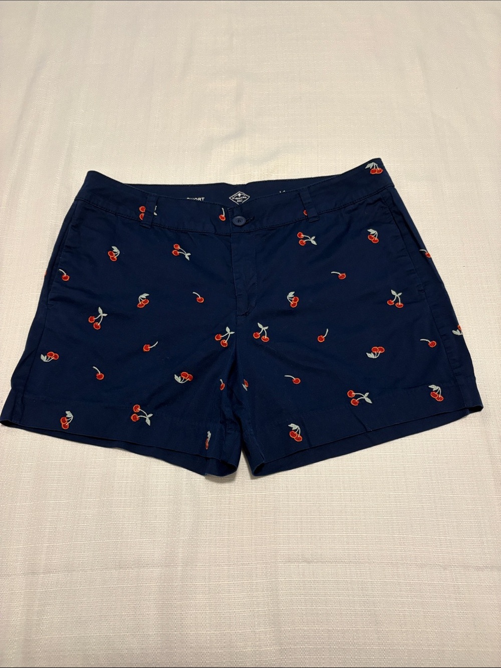St. John's Bay Navy Bermudas with Red Cherry Embroidery